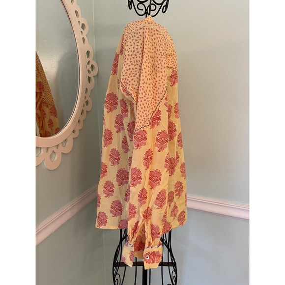 Sundance Catalog Damask Yellow Red Blue Mock Collar Button-down Shirt Top XS - Picture 4 of 5